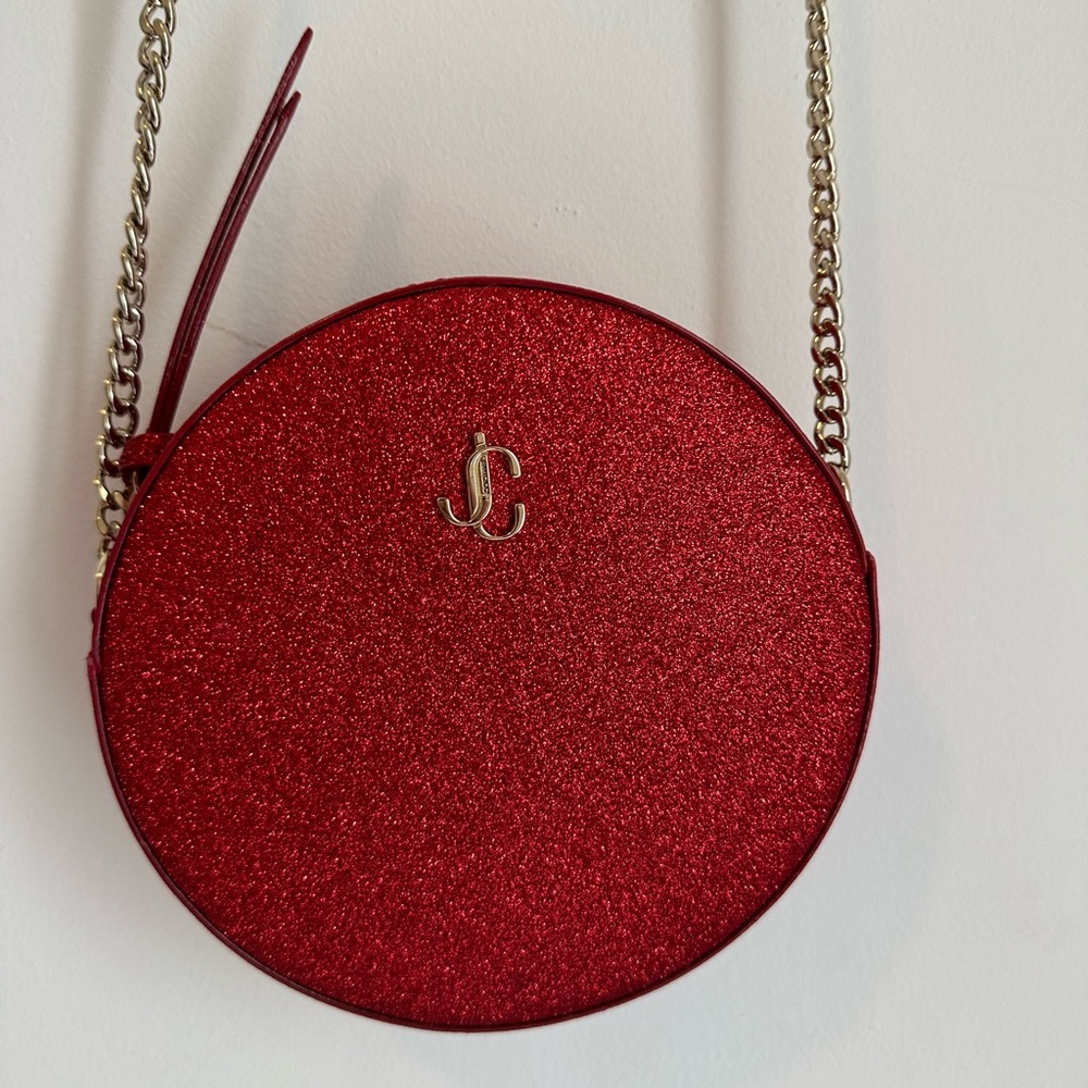 Jimmy Choo Red Glitter Round Crossbody